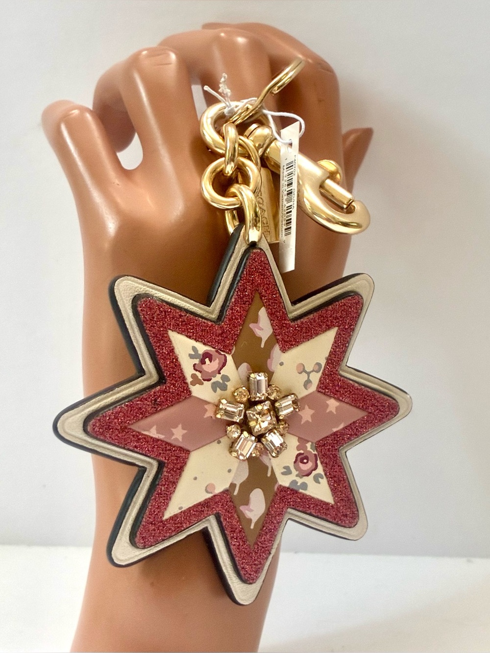Coach Mixed Patchwork Star Bag Charm Keychain Pink Glitter Discounted F40702 NWT